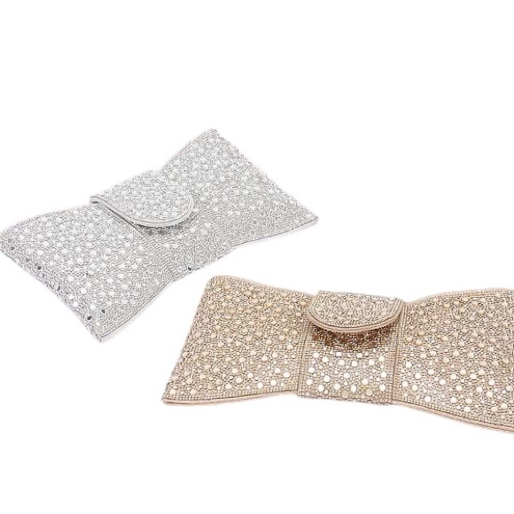 Rhinestone Silver or Gold Bow Clutch Bag
